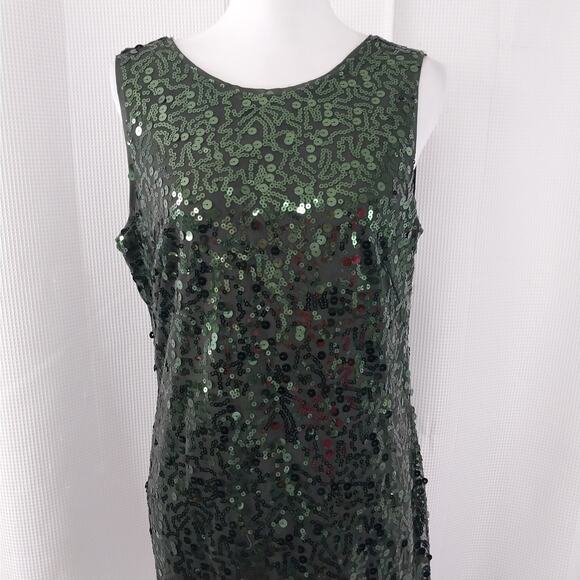 JESSICA SIMPSON! SPARKLING FAB EMERALD GREEN NET, SEQUINNED OVERALL DRESS! SZ 12 - Picture 3 of 11
